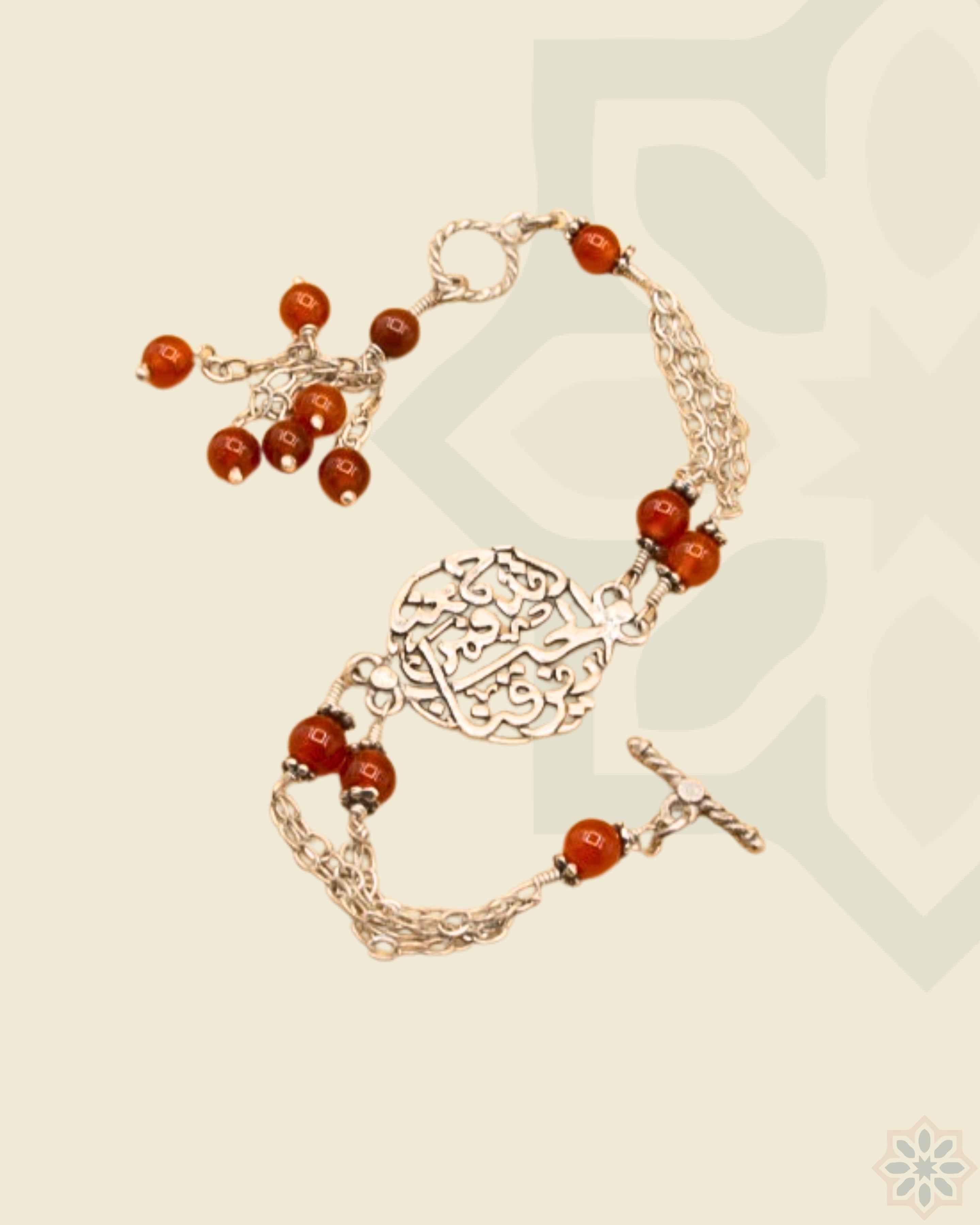 Arabic Silver Bracelet With Maroon Stones