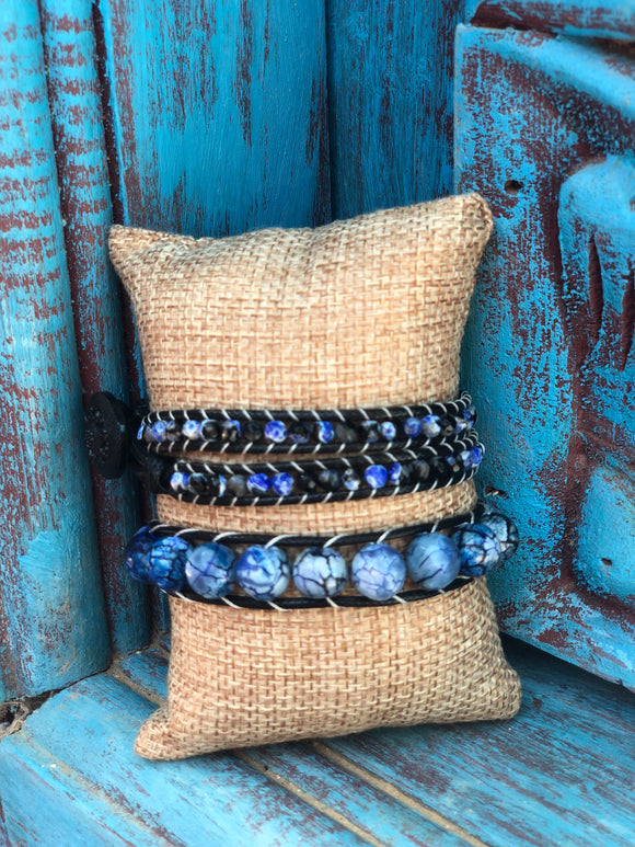 Blue and black agate duo set