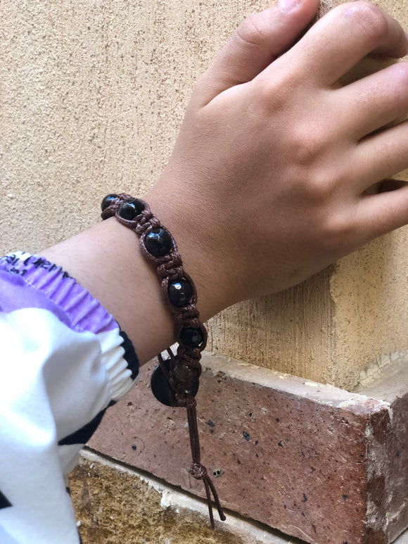 Brown thread bracelet with dark brown agate