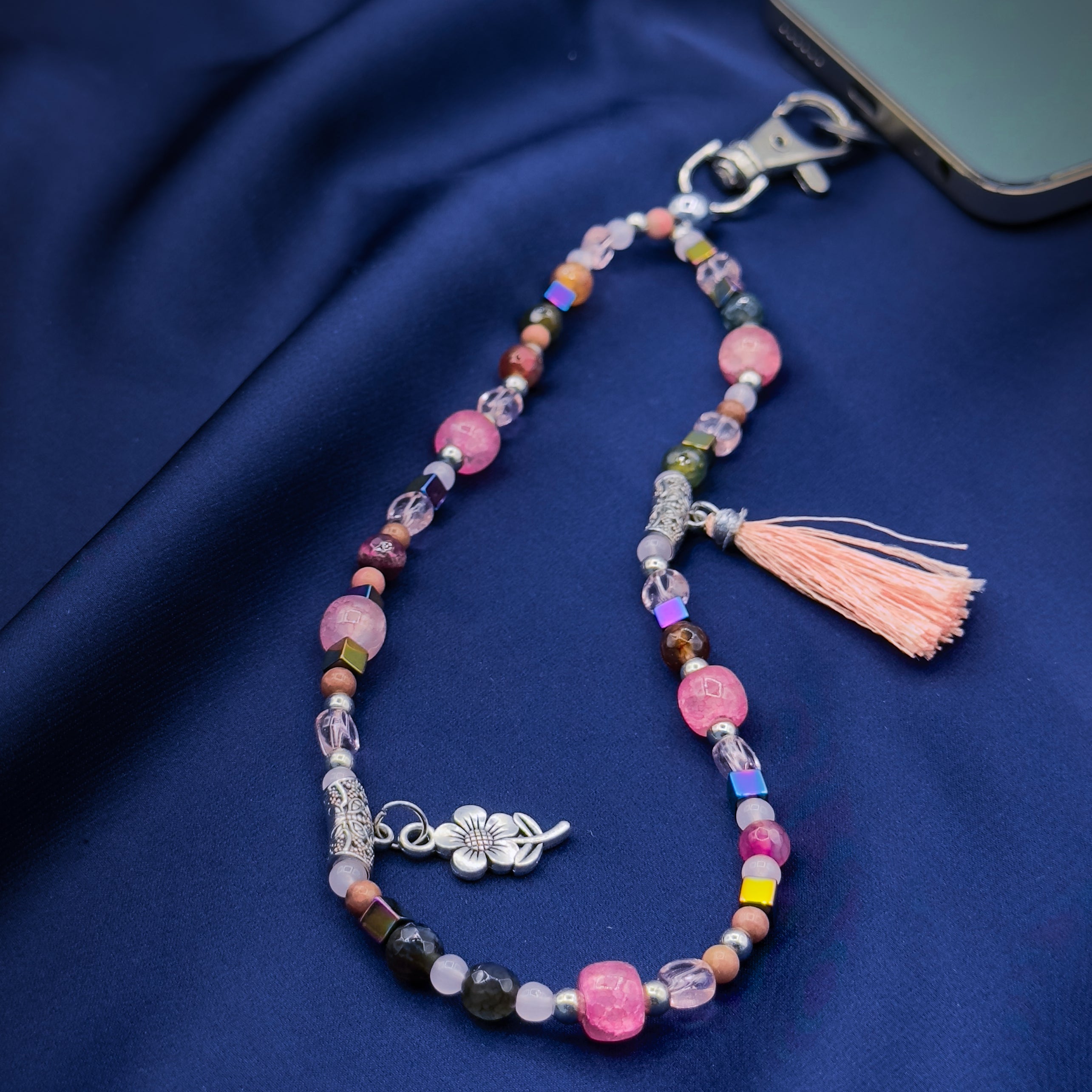 Phone Strap Pink Natural Stones