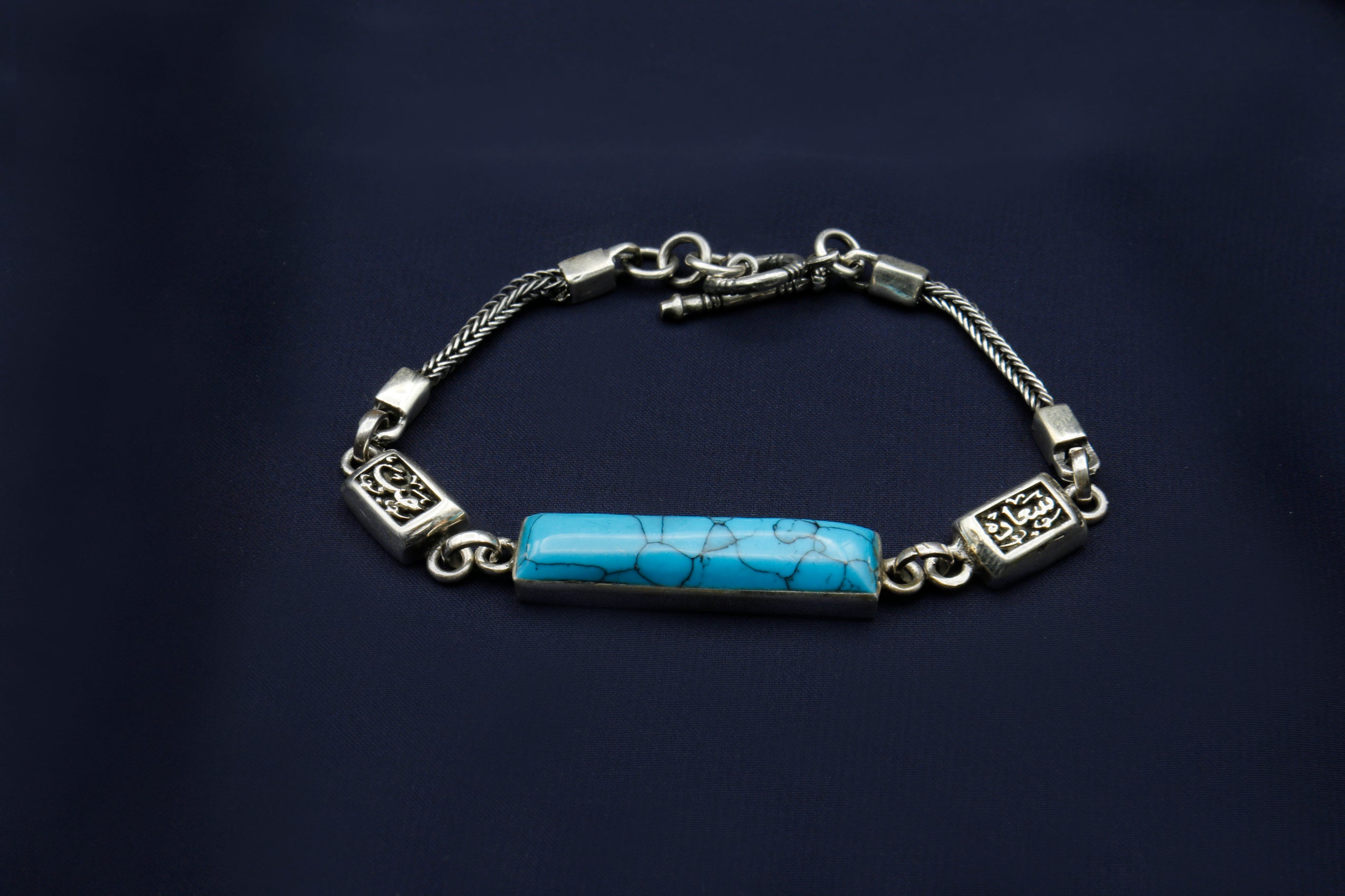"Love" and "Happiness" Rectangular Bracelet (Turquoise)