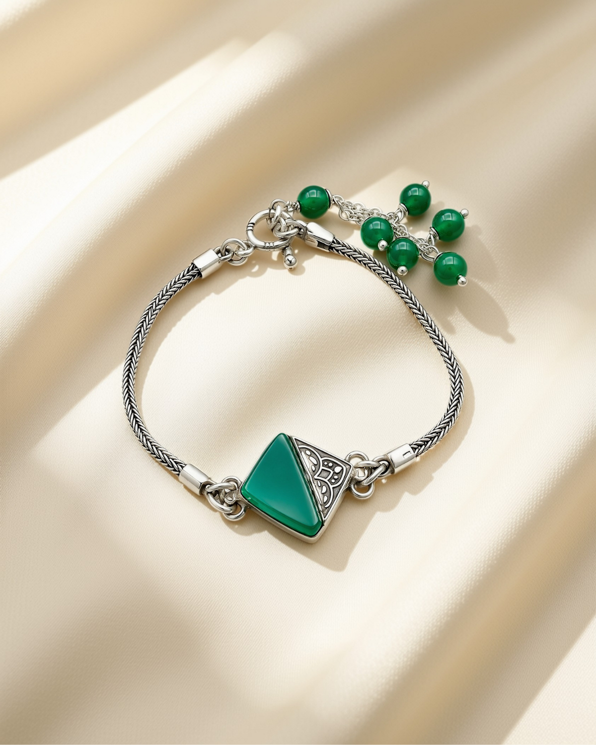 Conjoined triangles bracelet (Green Agate) 1274