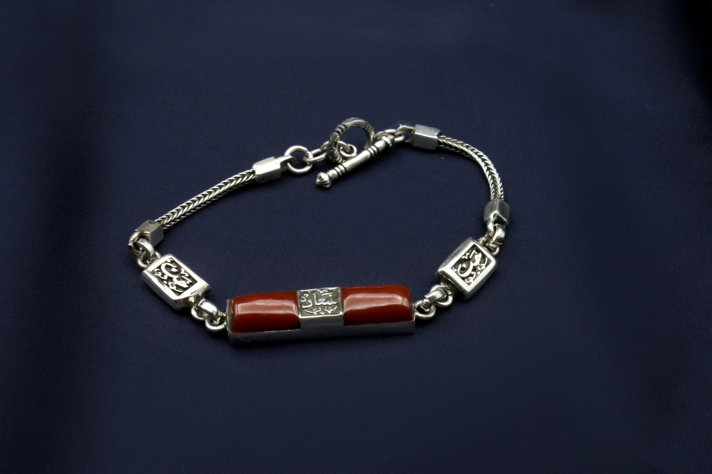 "Happiness" Rectangular Bracelet in Maroon Agate Stone