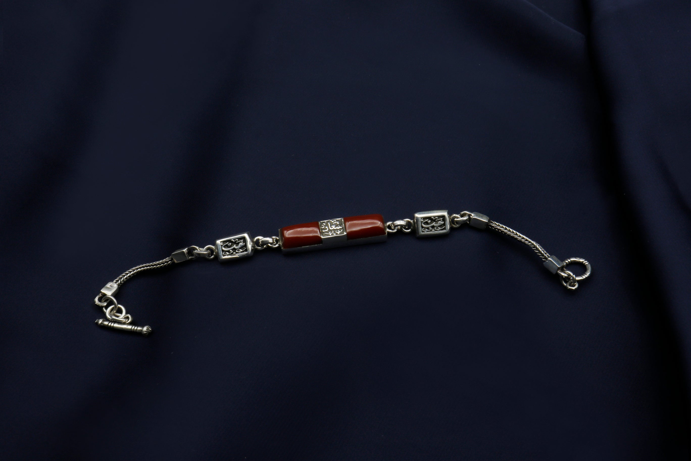 "Happiness" Rectangular Bracelet in Maroon Agate Stone