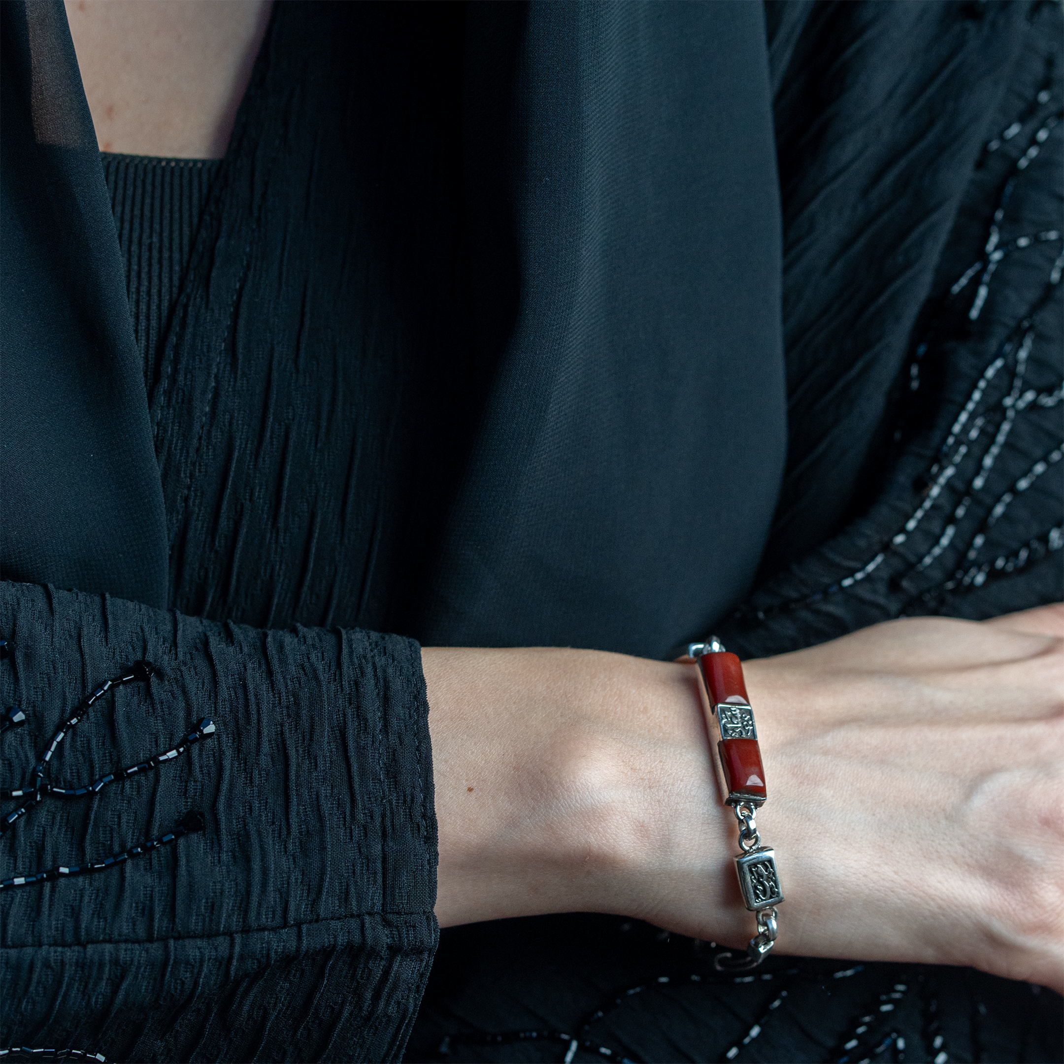 "Happiness" Rectangular Bracelet in Maroon Agate Stone