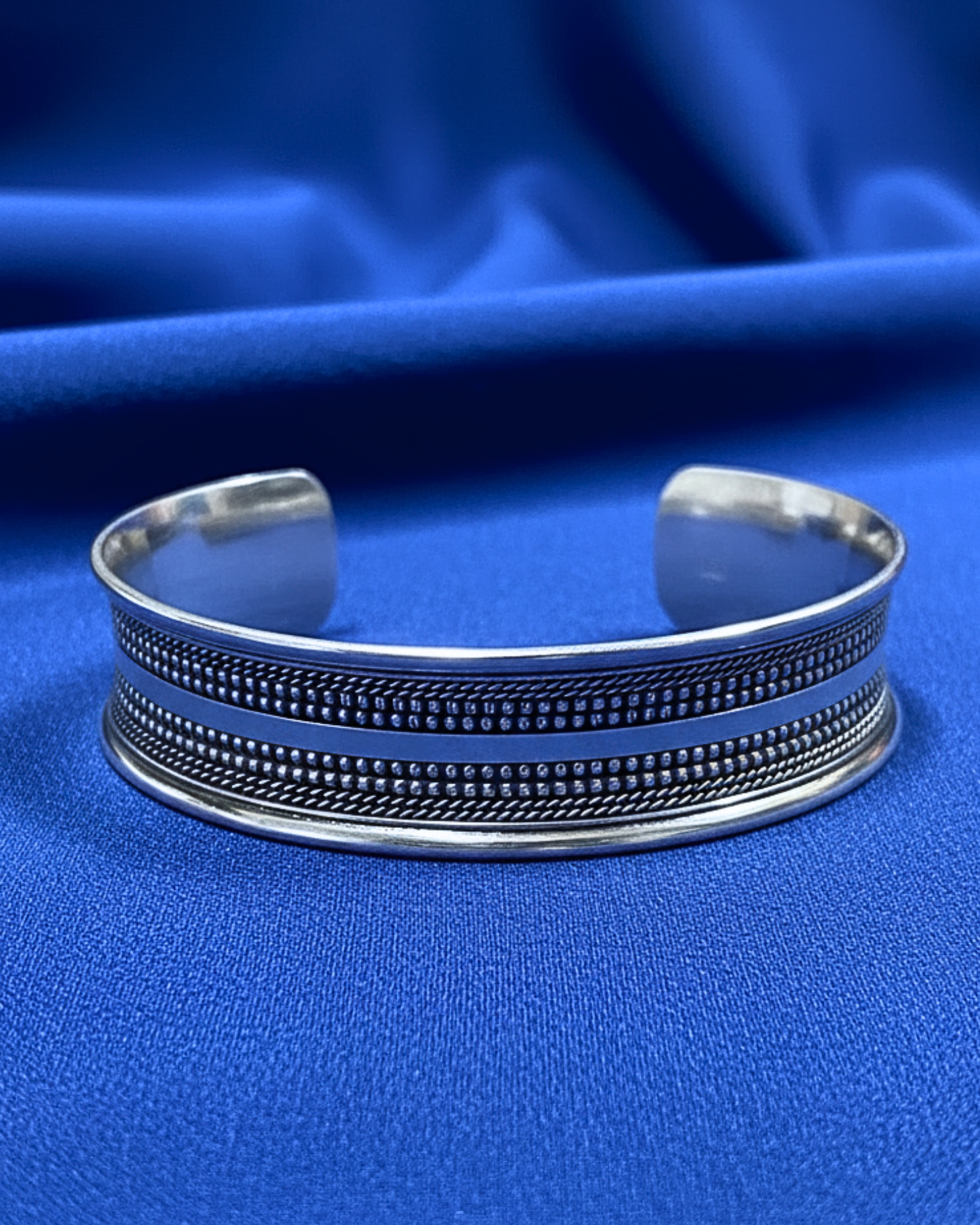 Double Wave Chain Silver Cuff Bracelet 1354 إسواره