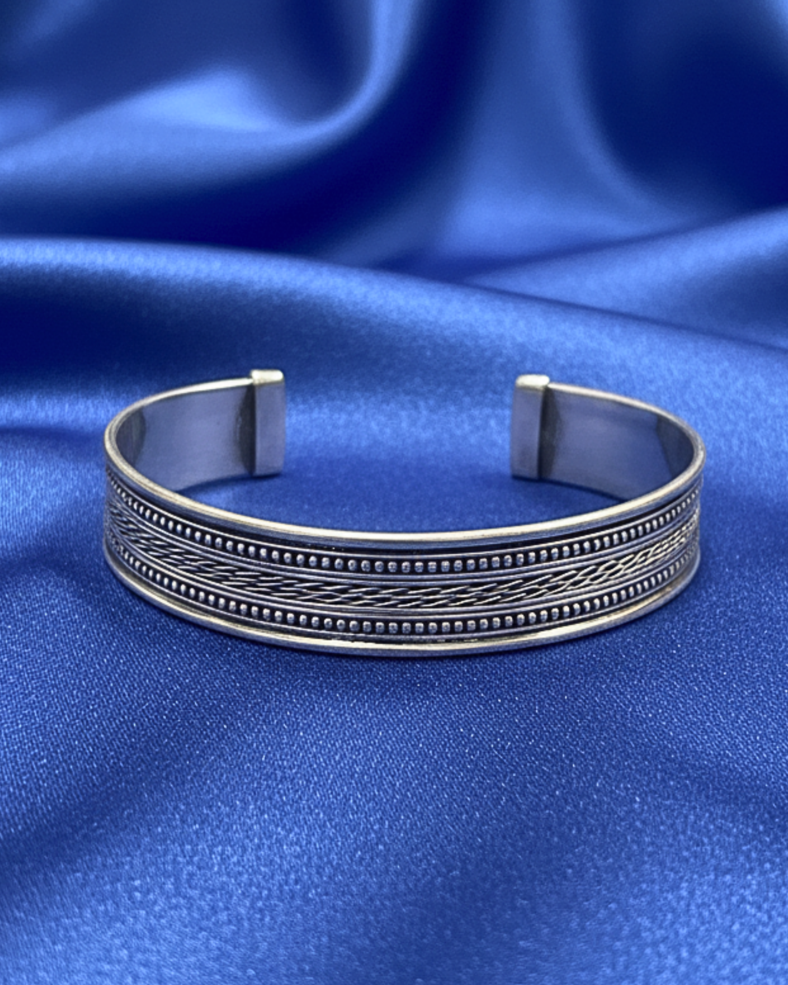 Woven Herringbone & Beaded Silver Cuff Bracelet 1359 ุฅุณูุงุฑู
