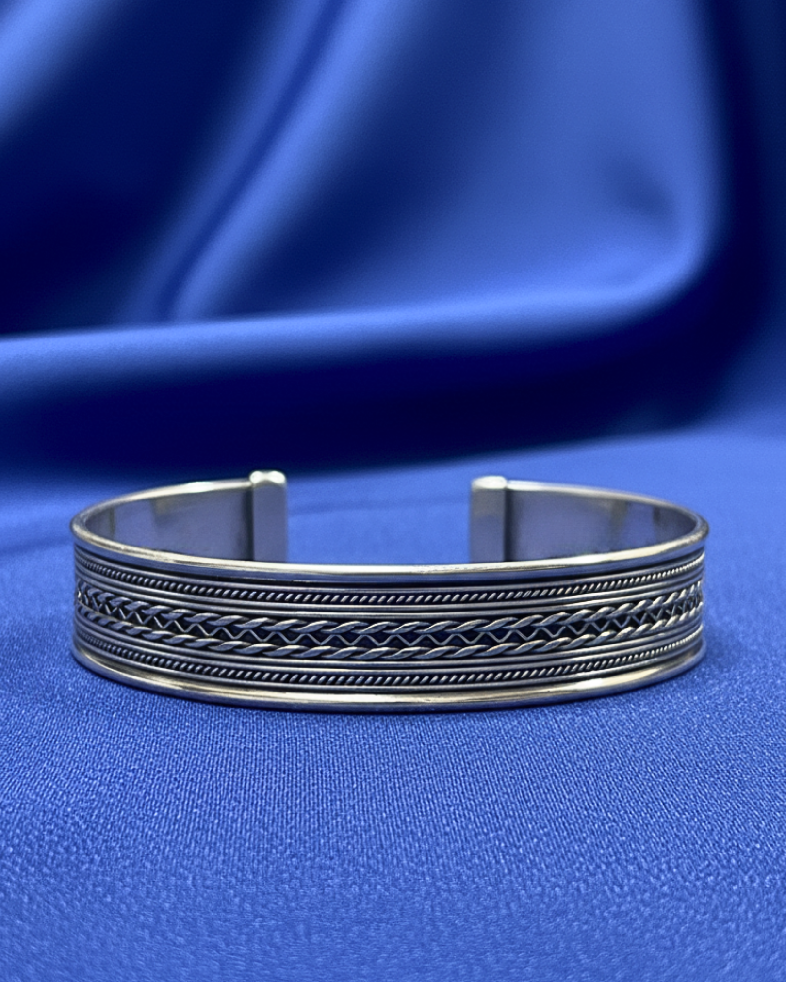 Braided Chain & Beaded Center Silver Cuff 1360 ุฅุณูุงุฑู