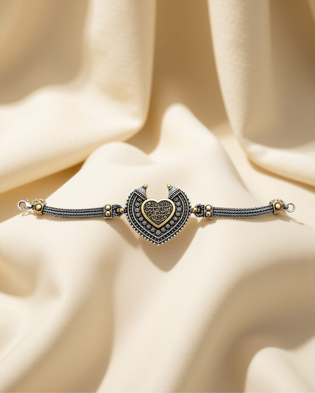 Calligraphy Heart Shield Multi-Strand Bracelet 1372
