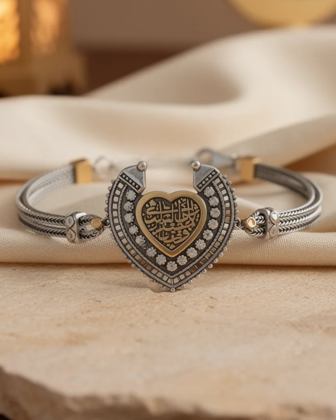 Calligraphy Heart Shield Multi-Strand Bracelet 1372