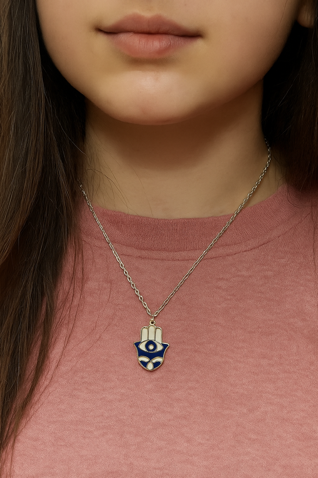 Hamsa Hand & Evil Eye Dark Blue Necklace