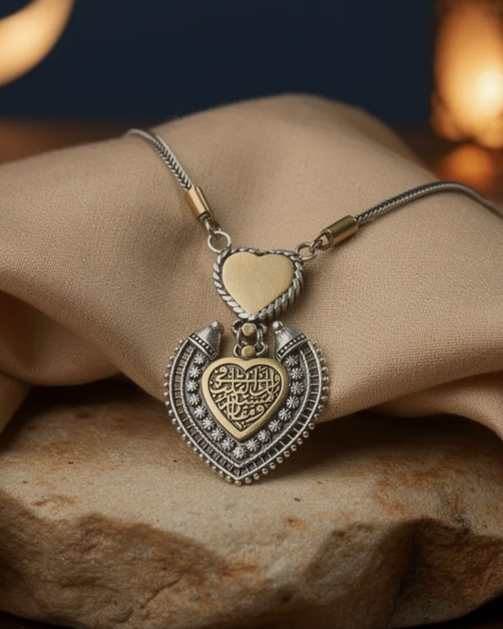 Dual-Heart Calligraphy Pendant Necklace 2298