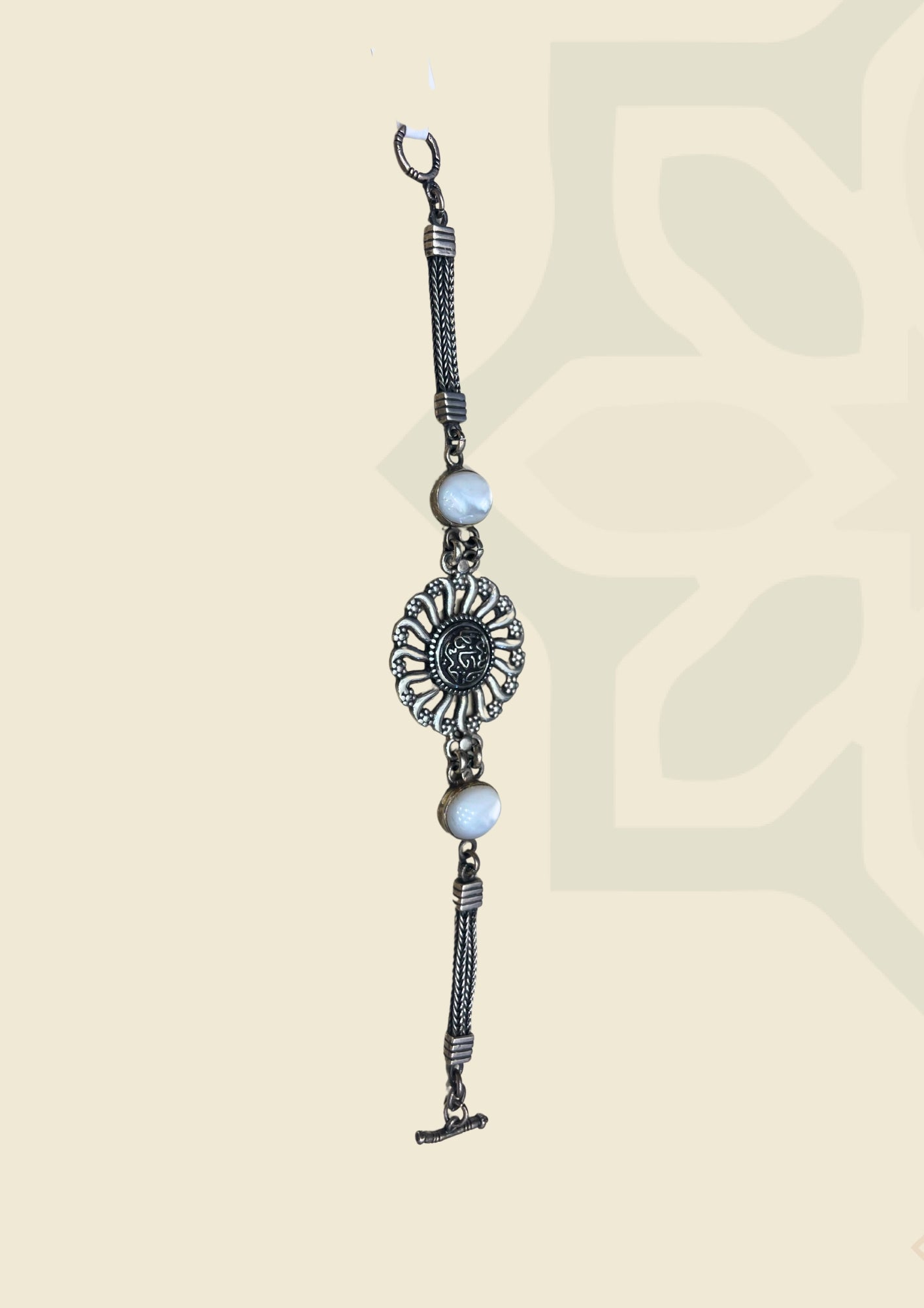 Arabic Silver Bracelet "Allah is the best protector" with white stones