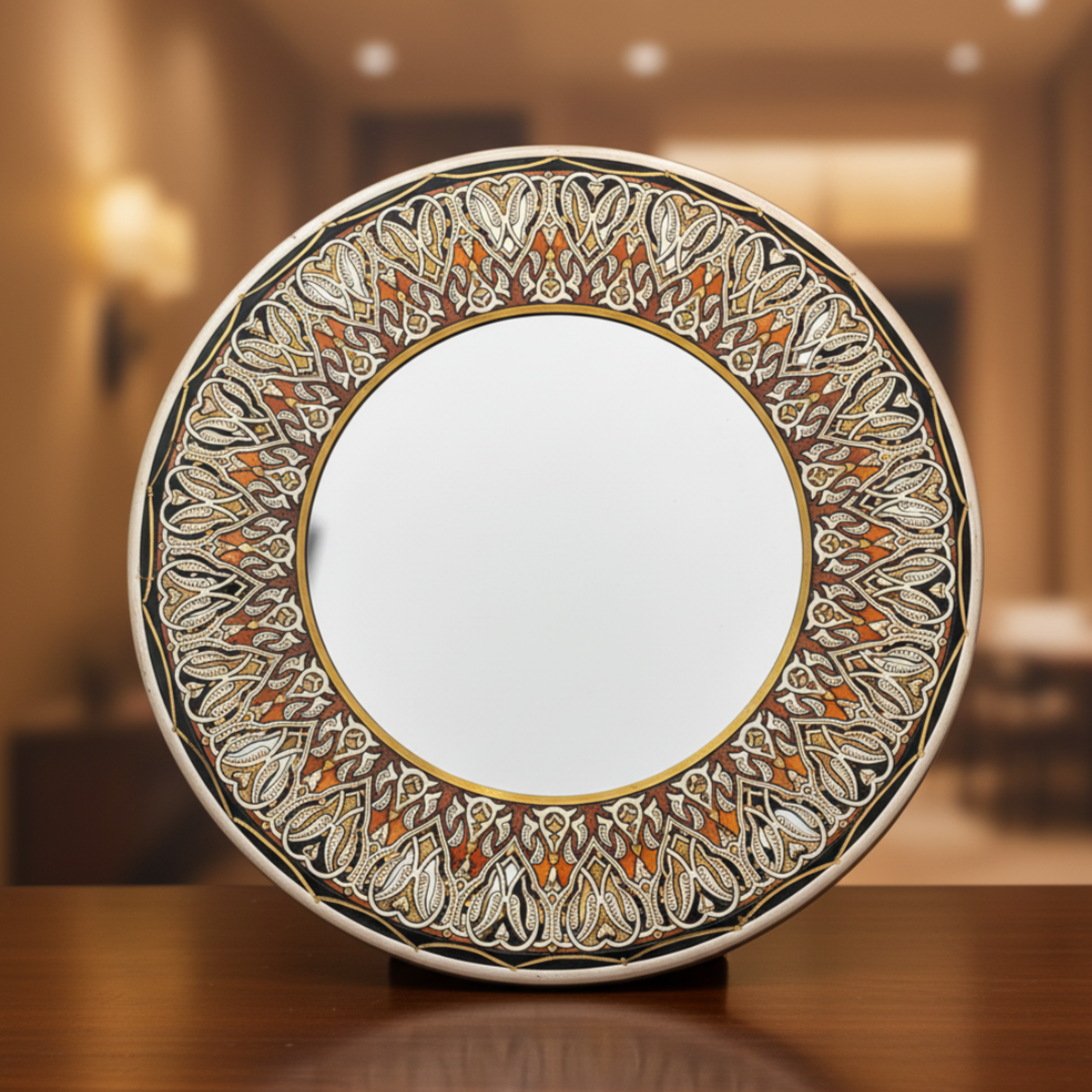 Hollow Copper mirror frame with stand 35 cm HG00106