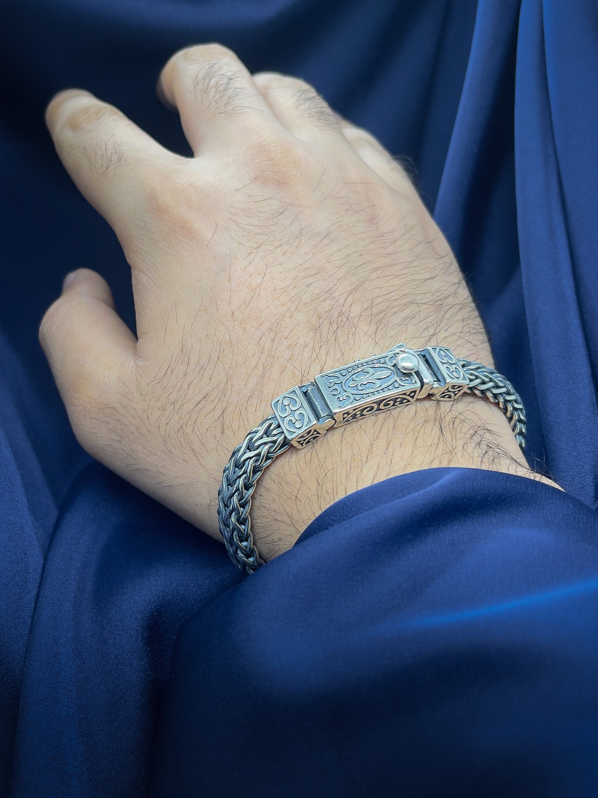 Braided Silver Men Bracelet