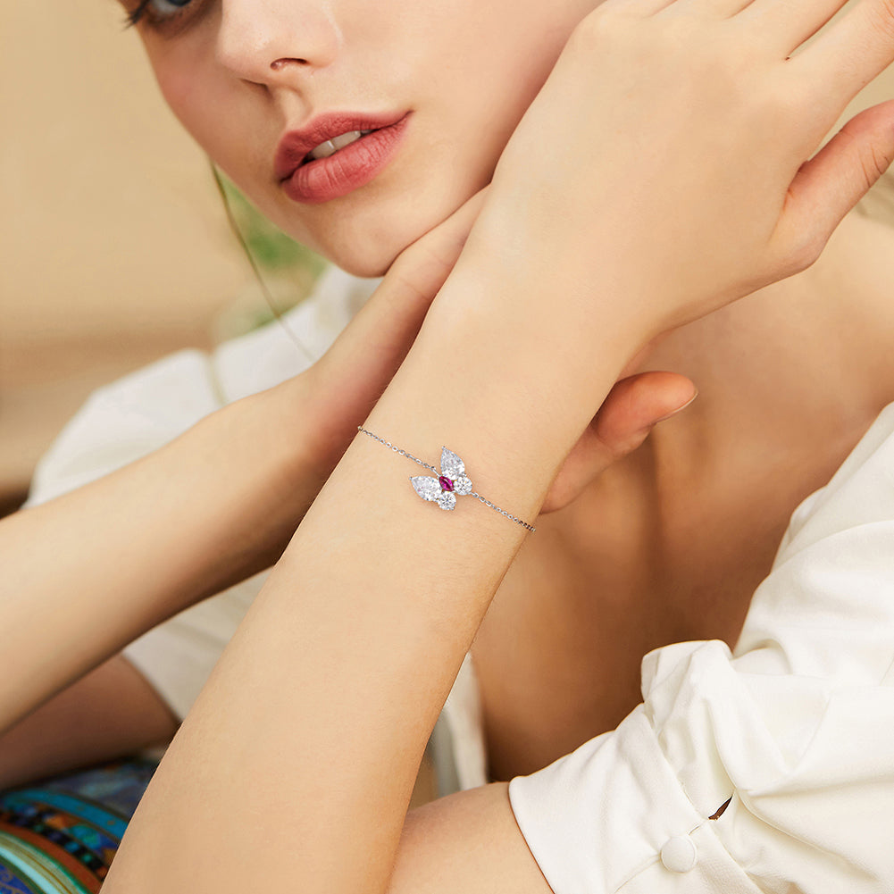 Crystal Butterfly Simple Silver Bracelet