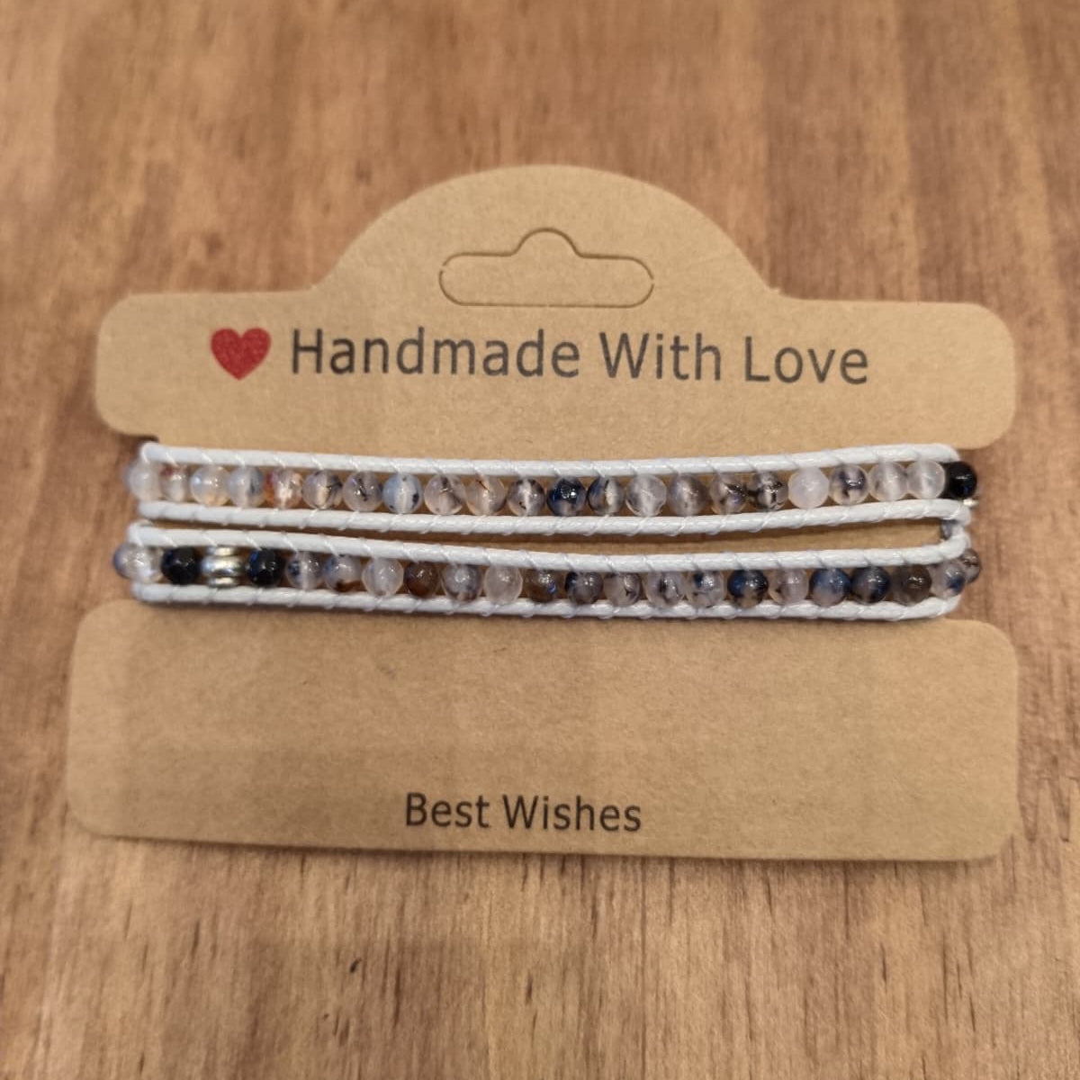 Double bracelet of silver leather with gray shades Agate 12044