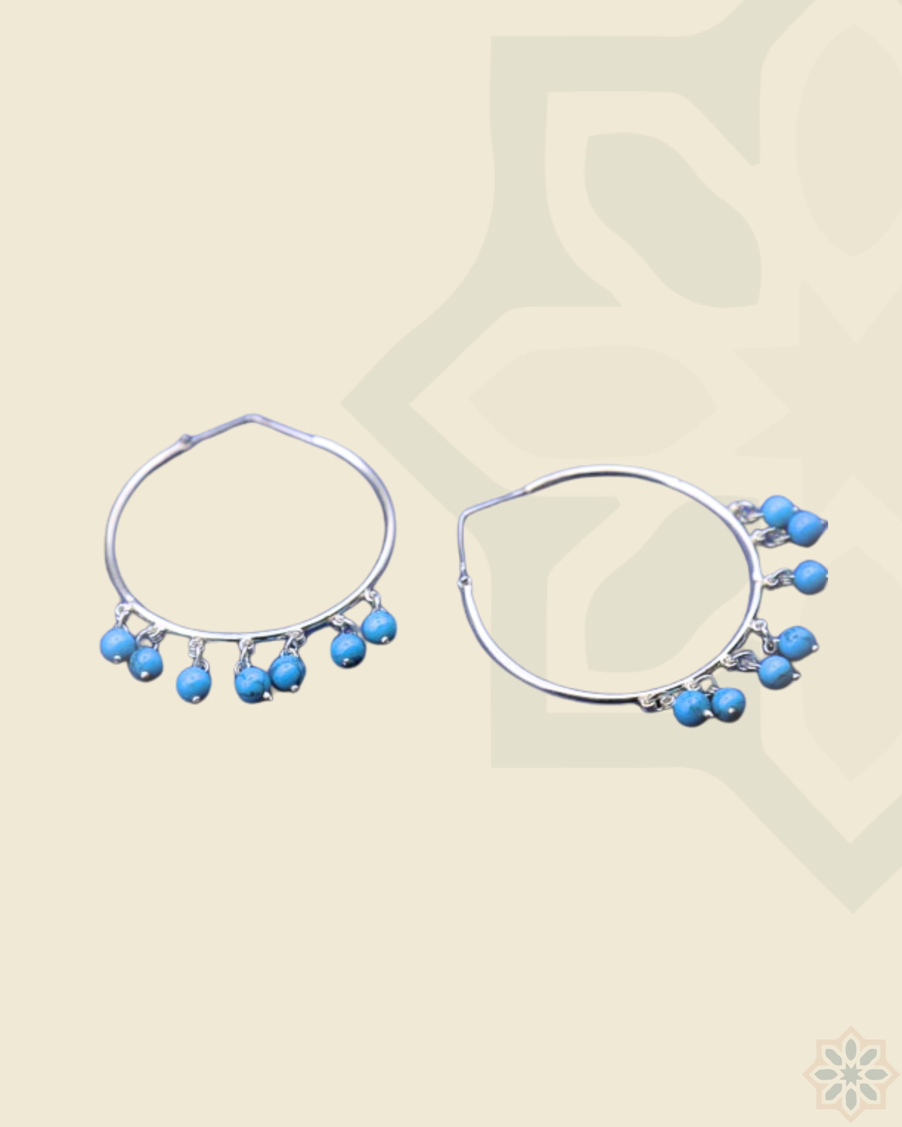 Silver Oriental Earring - Large Ring With Turquoise Stones