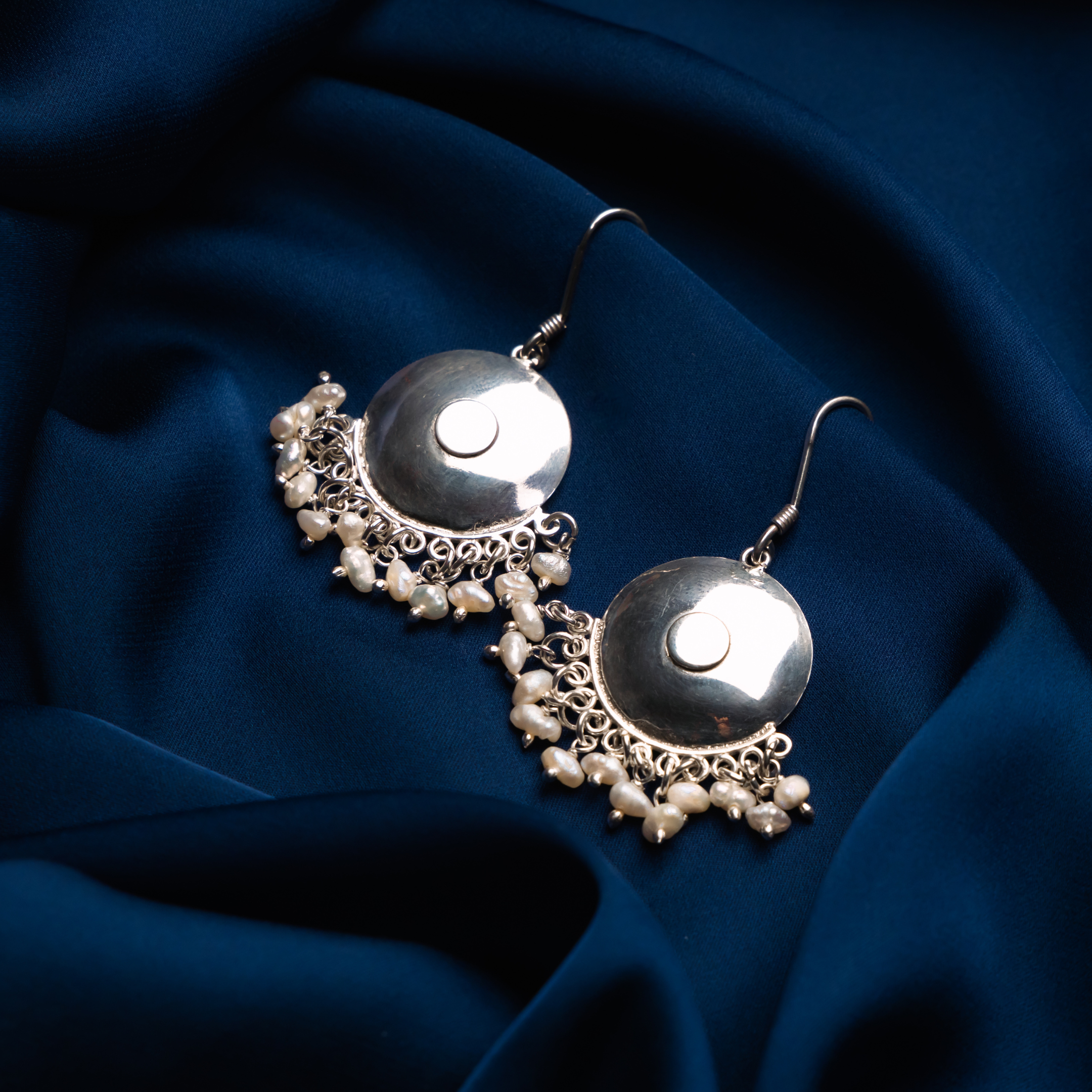 Dish Earring with Natural Pearls