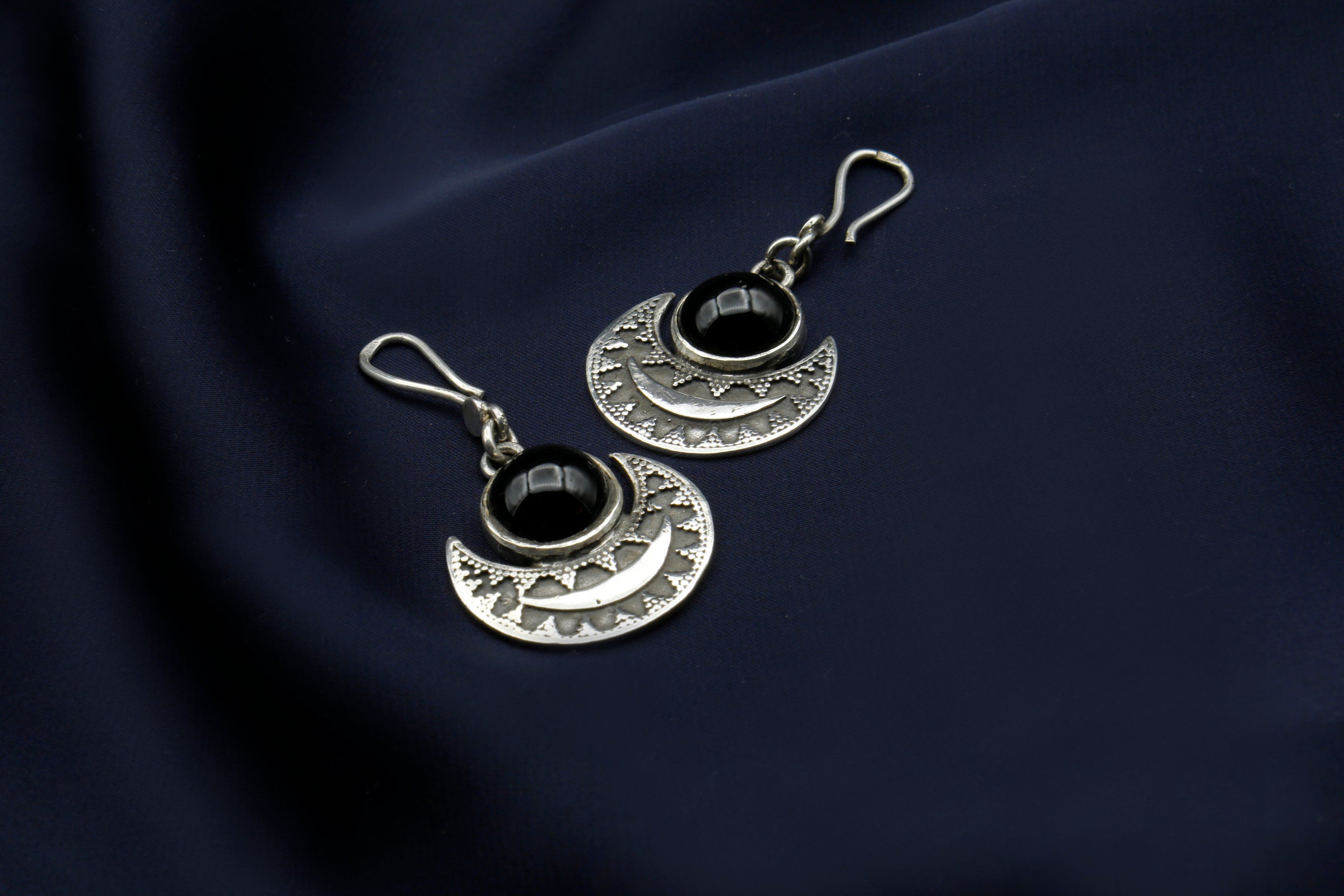 Crescent Earrings with Black Agate