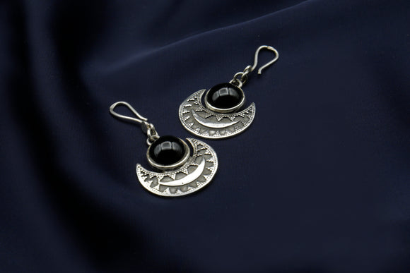Crescent earrings with Black Agate