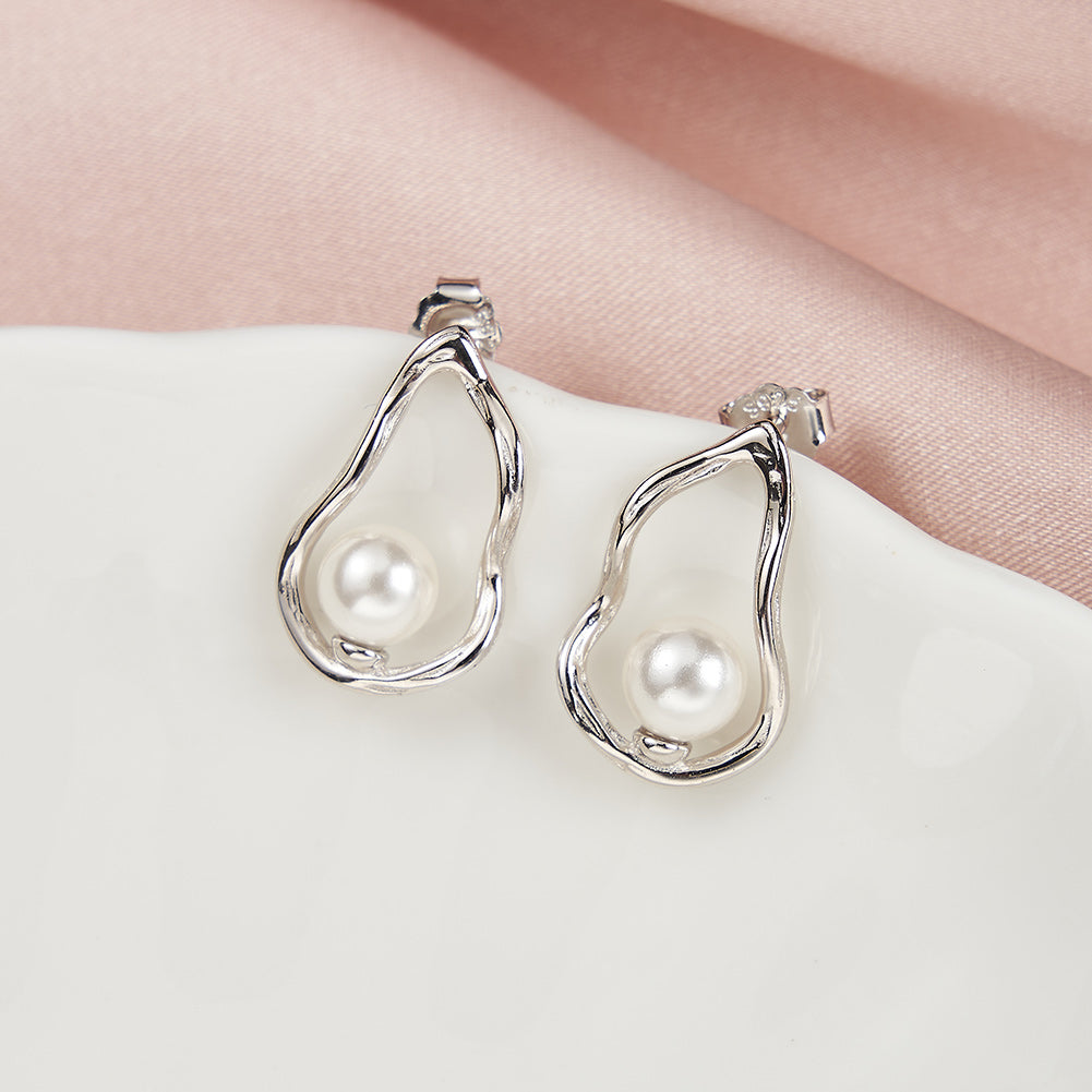 Simple Pearl Earrings Uneven Edges