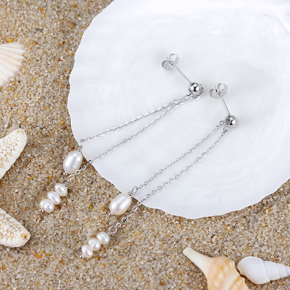 Simple Long Pearl Earrings