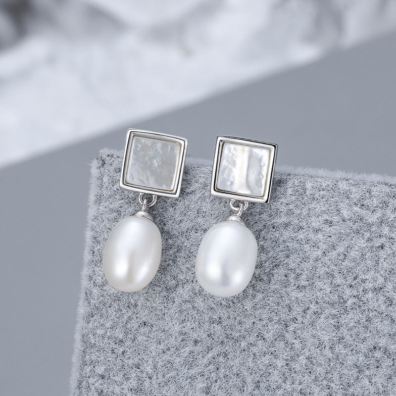 Simple Earrings with Pearls and Square