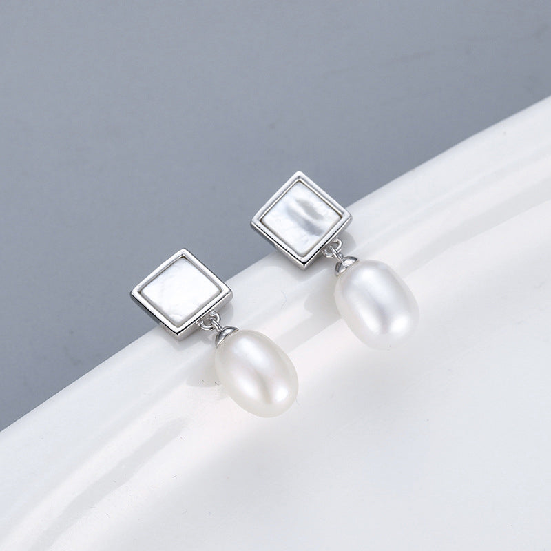 Simple Earrings with Pearls and Square