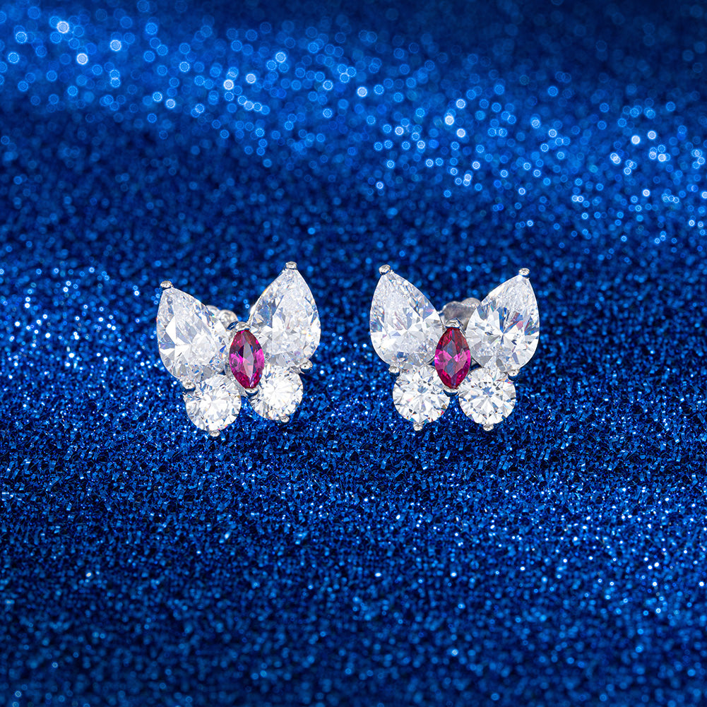 Simple Earrings Silver Butterfly Crystal