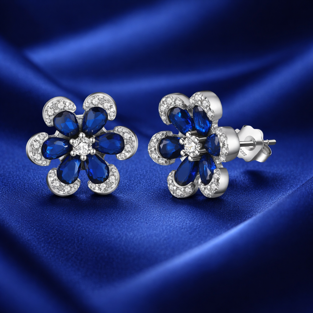 Blue Bloom Silver Earrings
