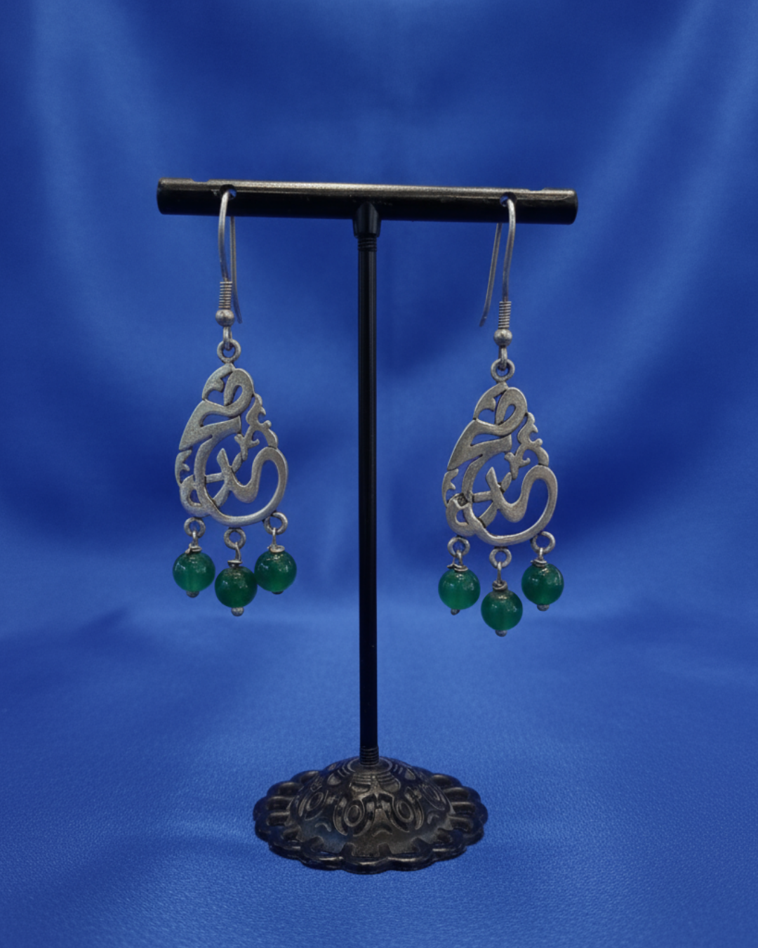Openwork Calligraphy & Green Agate Drop Earrings 4309 حلق