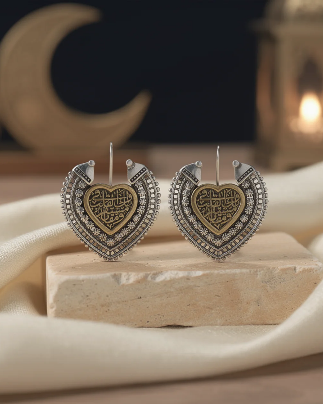 Calligraphy Heart Shield Drop Earrings 4312