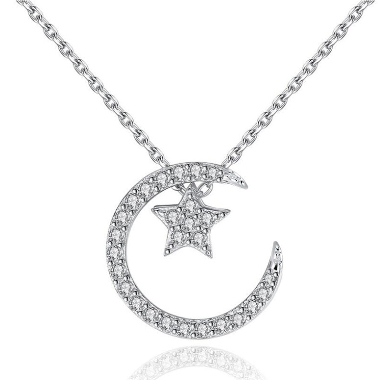 Simple Moonlight Star Silver Necklace