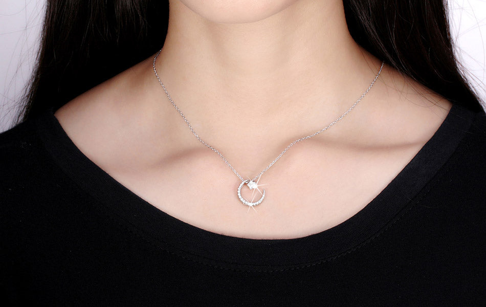 Simple Moonlight Star Silver Necklace