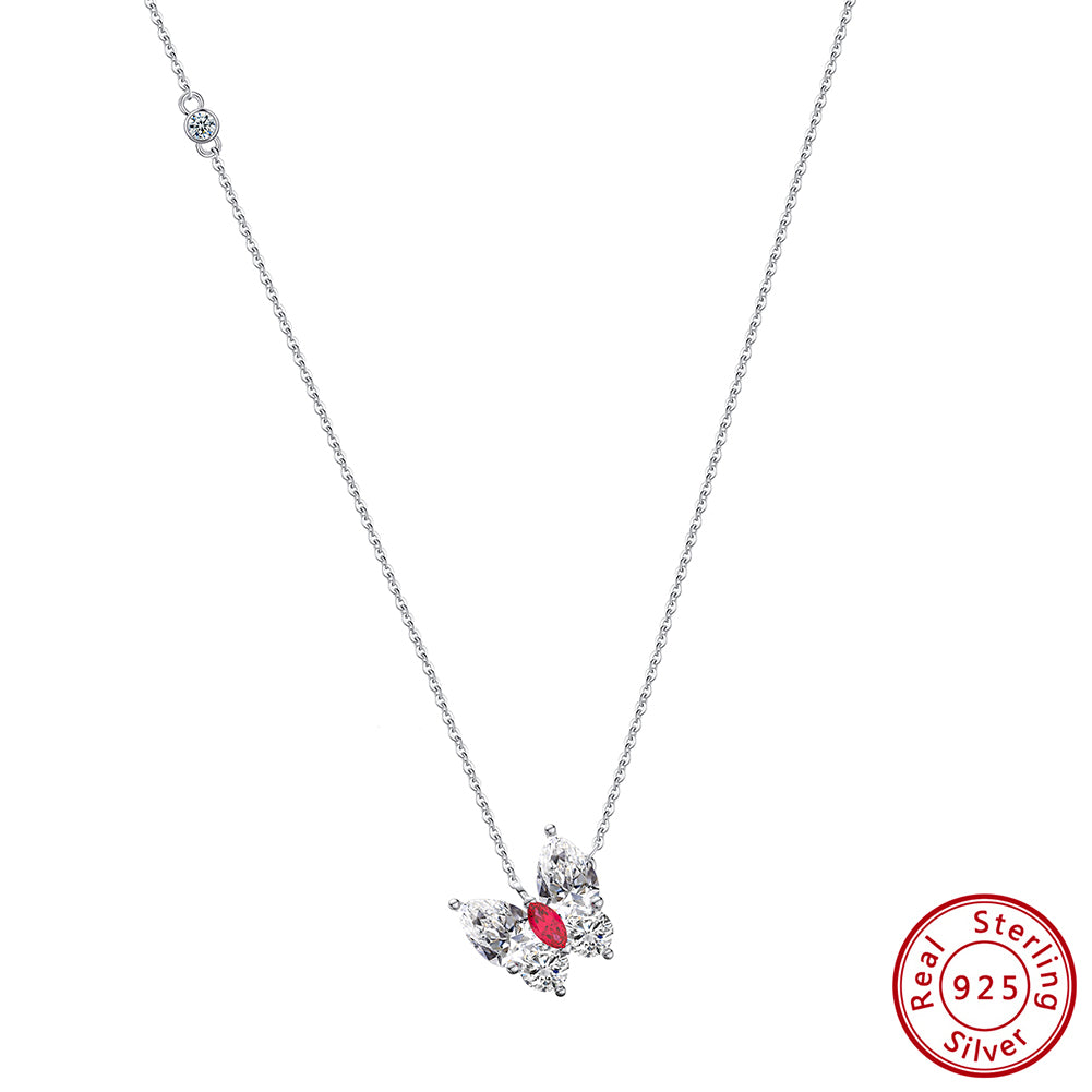 Simple Crystal Butterfly Silver Necklace