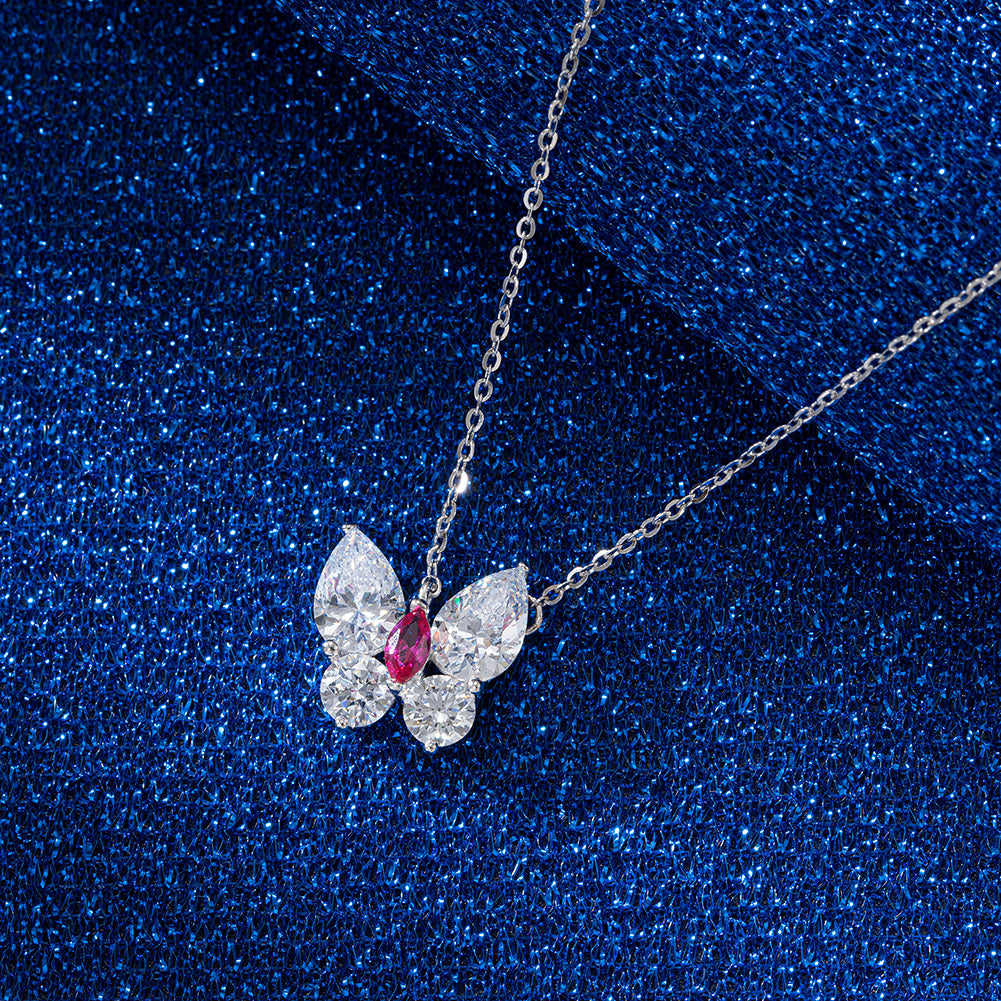 Simple Crystal Butterfly Silver Necklace