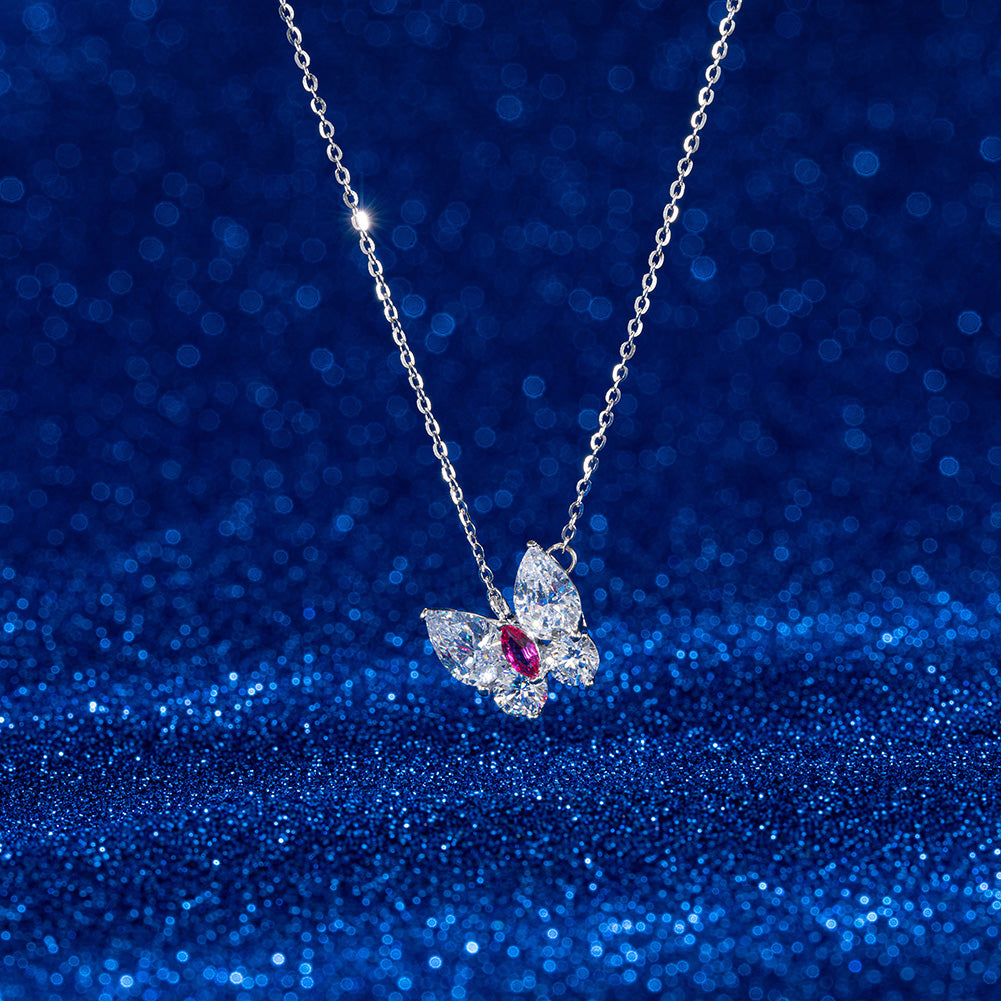 Simple Crystal Butterfly Silver Necklace