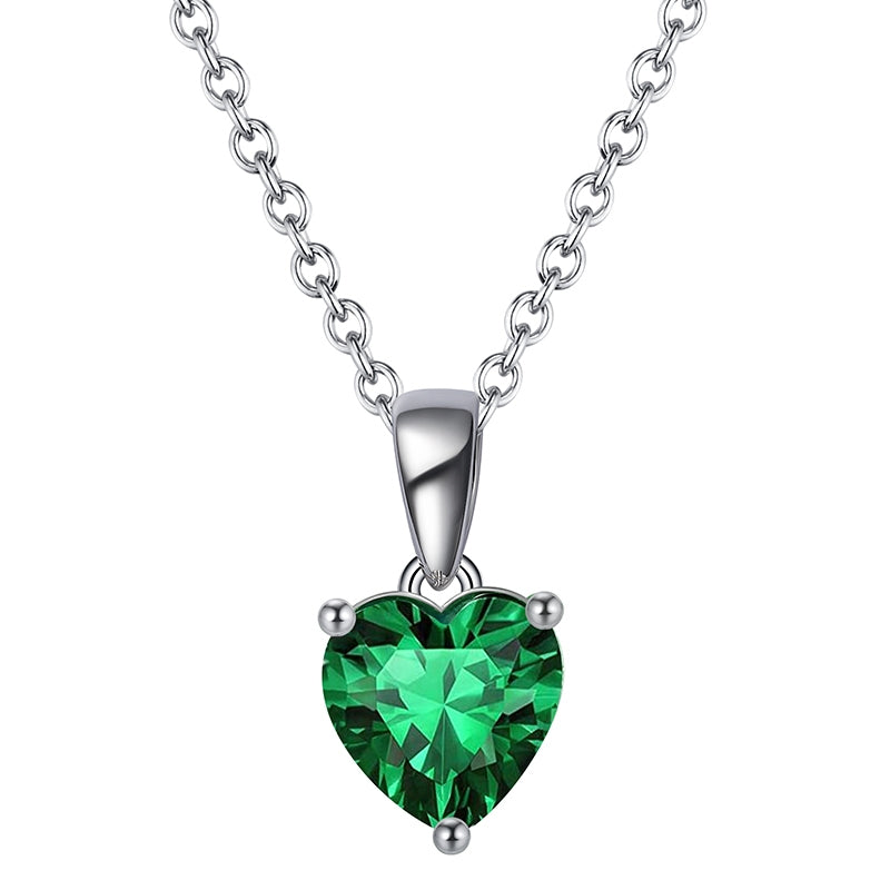 Green Heart Glow Silver Necklace