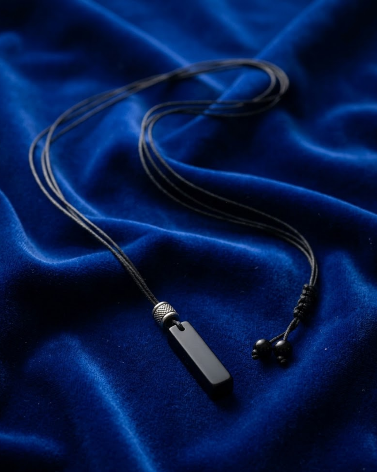 Black Stone Bar Cord Necklace 6305 قلادة
