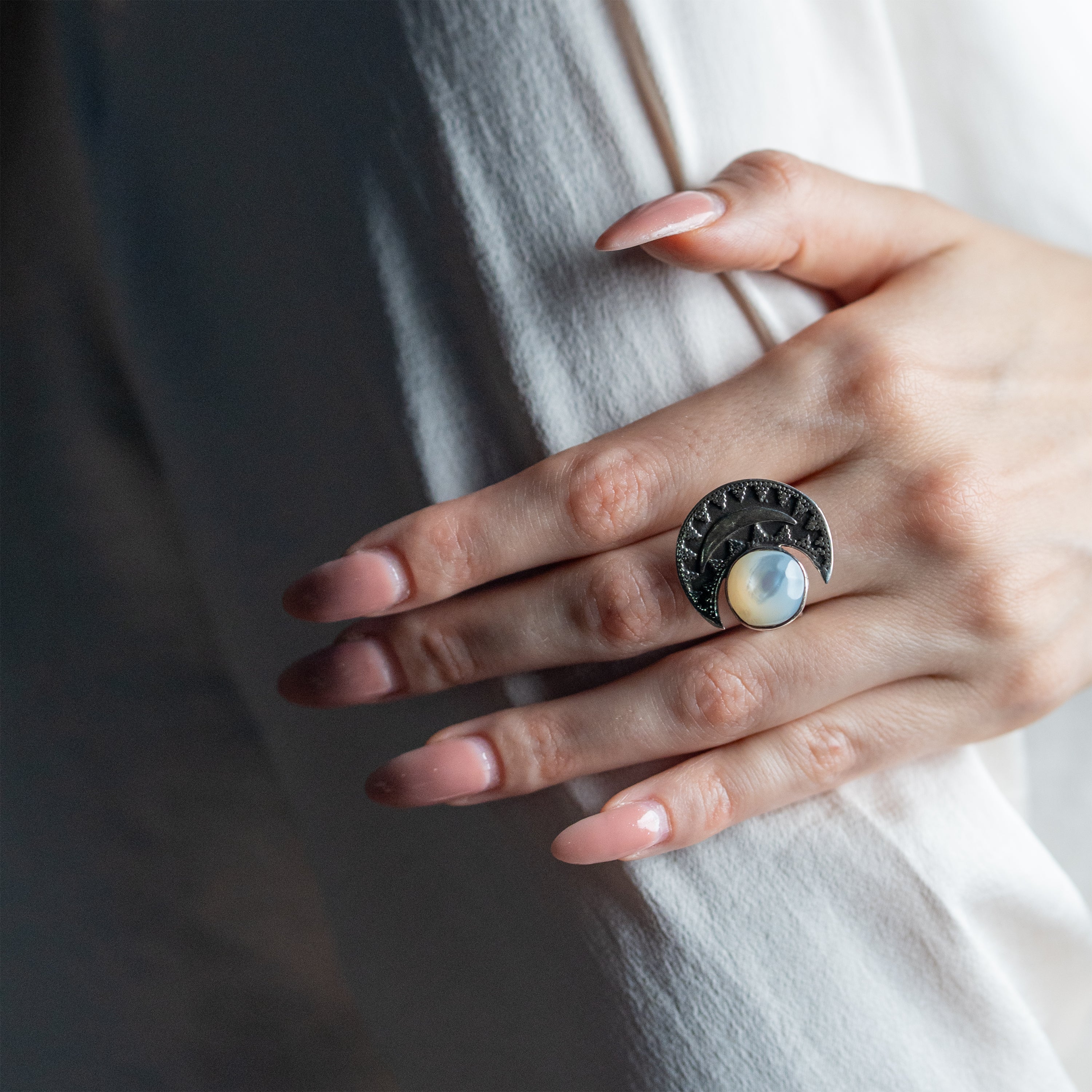 Crescent Ring with Pearl