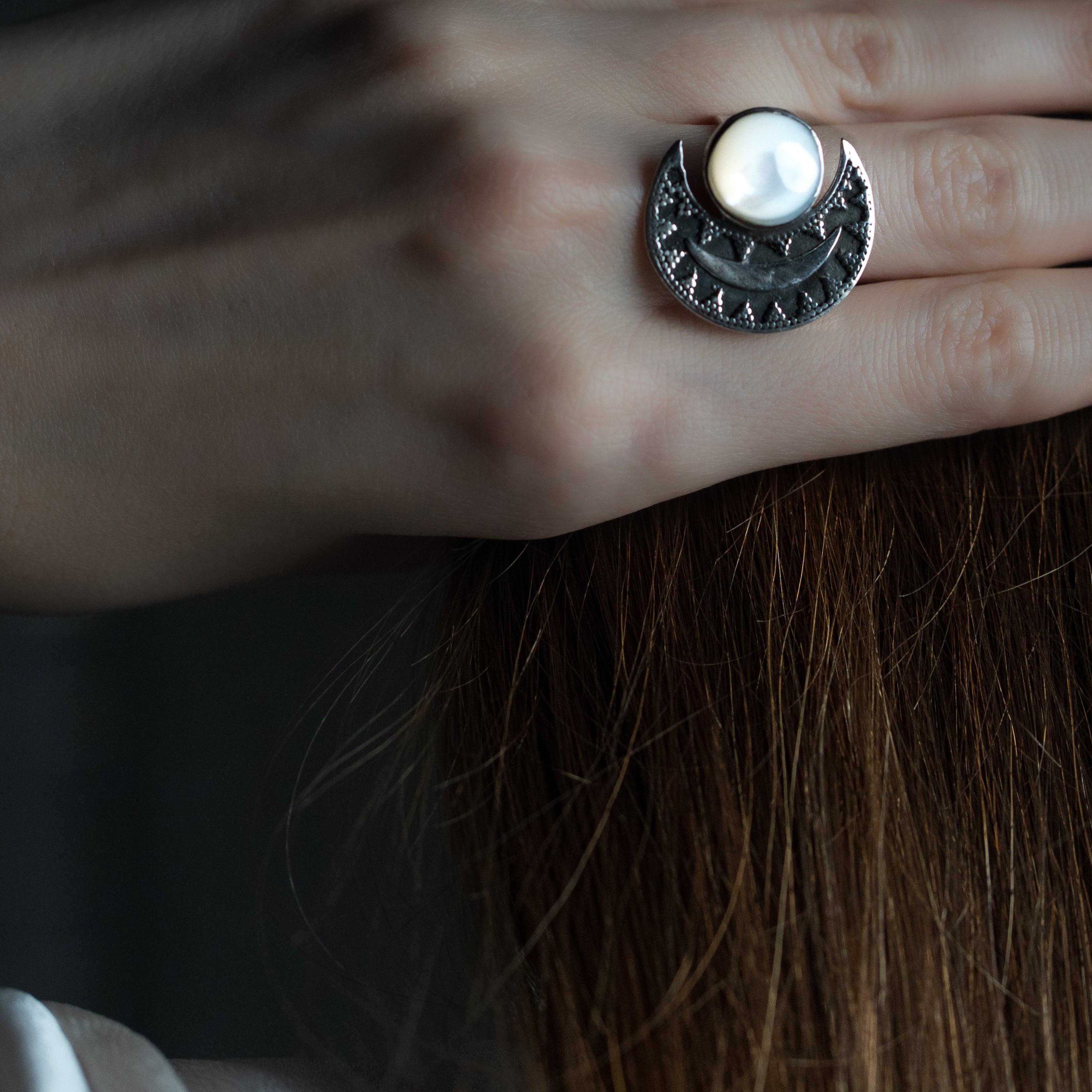 Crescent Ring with Pearl