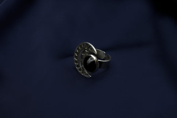 Crescent ring with Black Agate