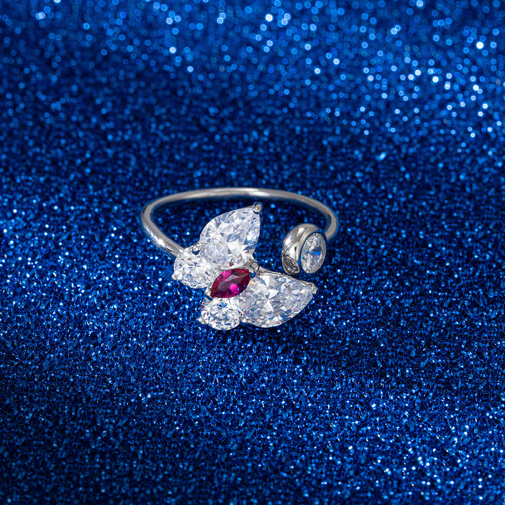 Adjustable Crystal Butterfly Silver Ring