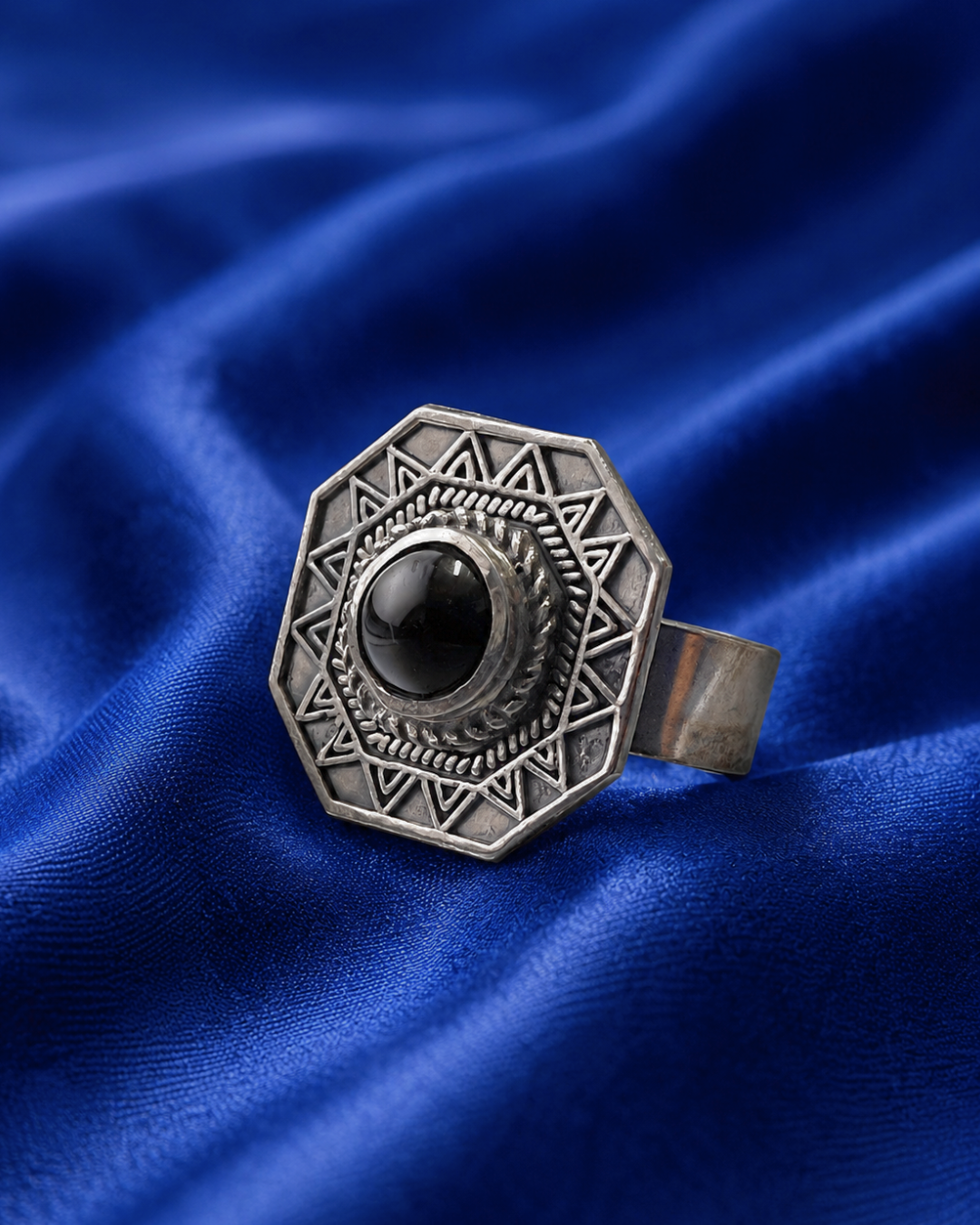 Octagonal Black Onyx Statement Ring 7381 خاتم