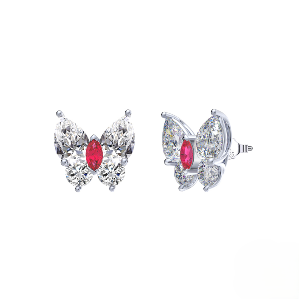 Simple Earrings Silver Butterfly Crystal