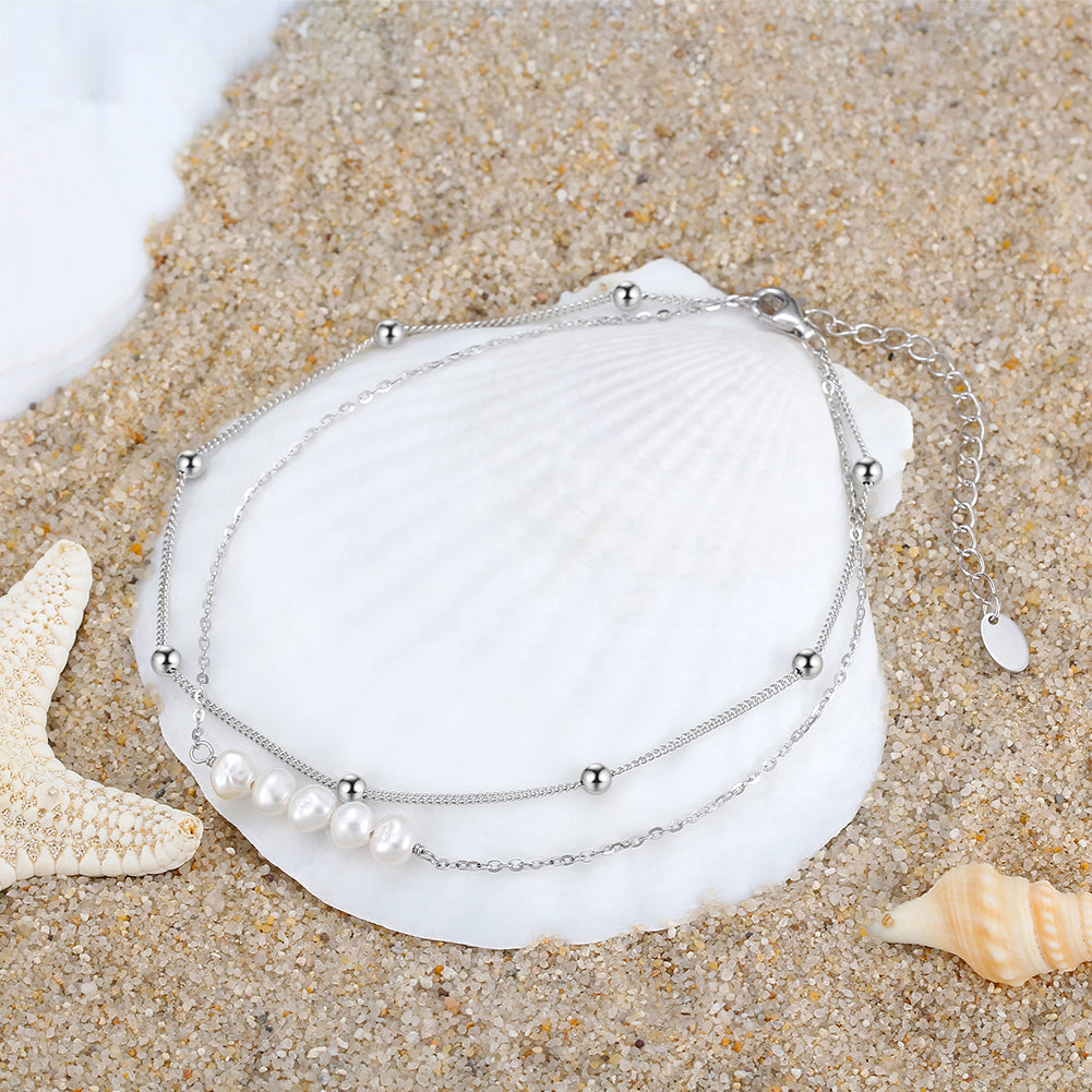 خلخال مزدوج السلسلة مع 5 لآلئ