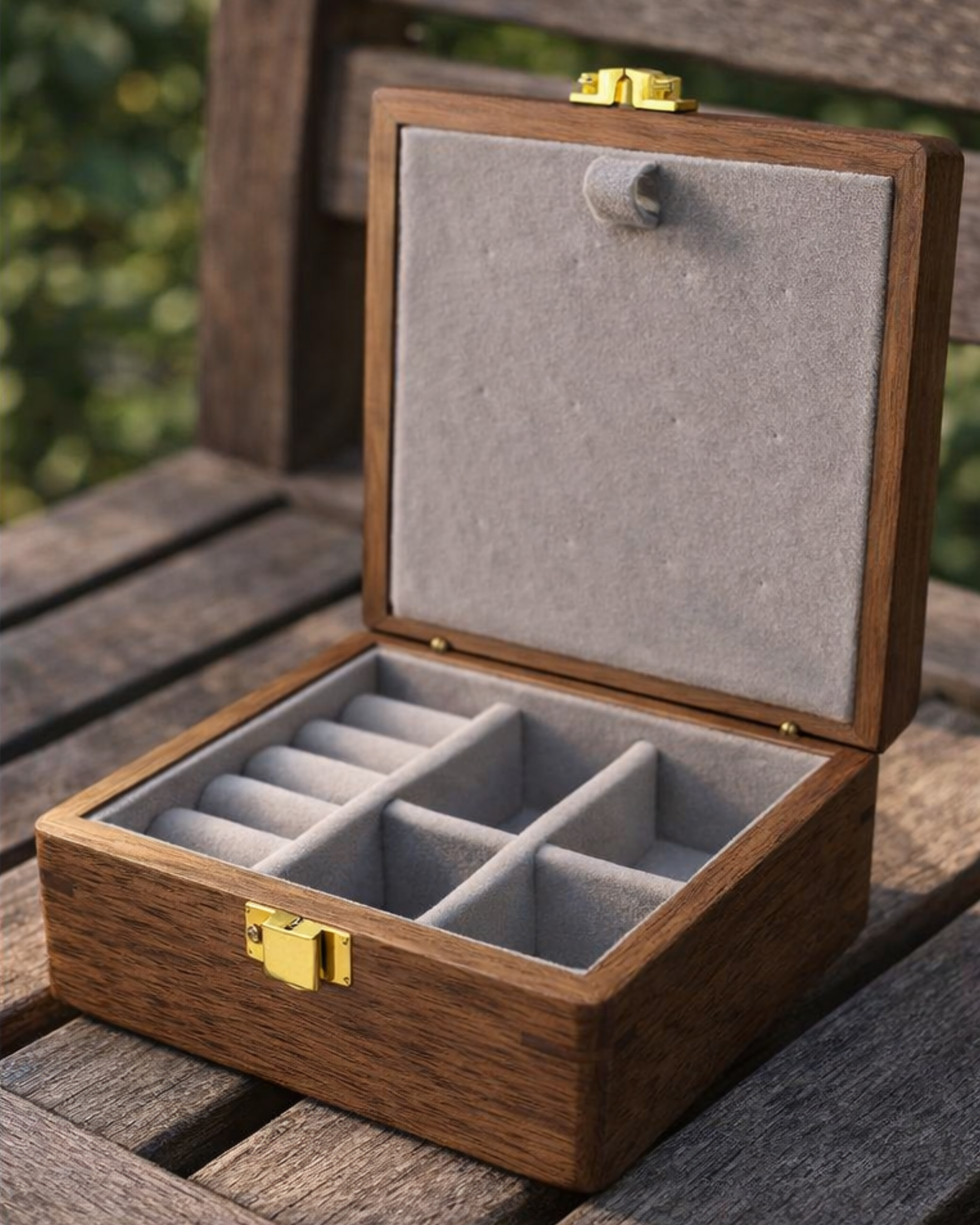 Wooden Jewelry Box with Grey Interior – Customizable Gift Box
