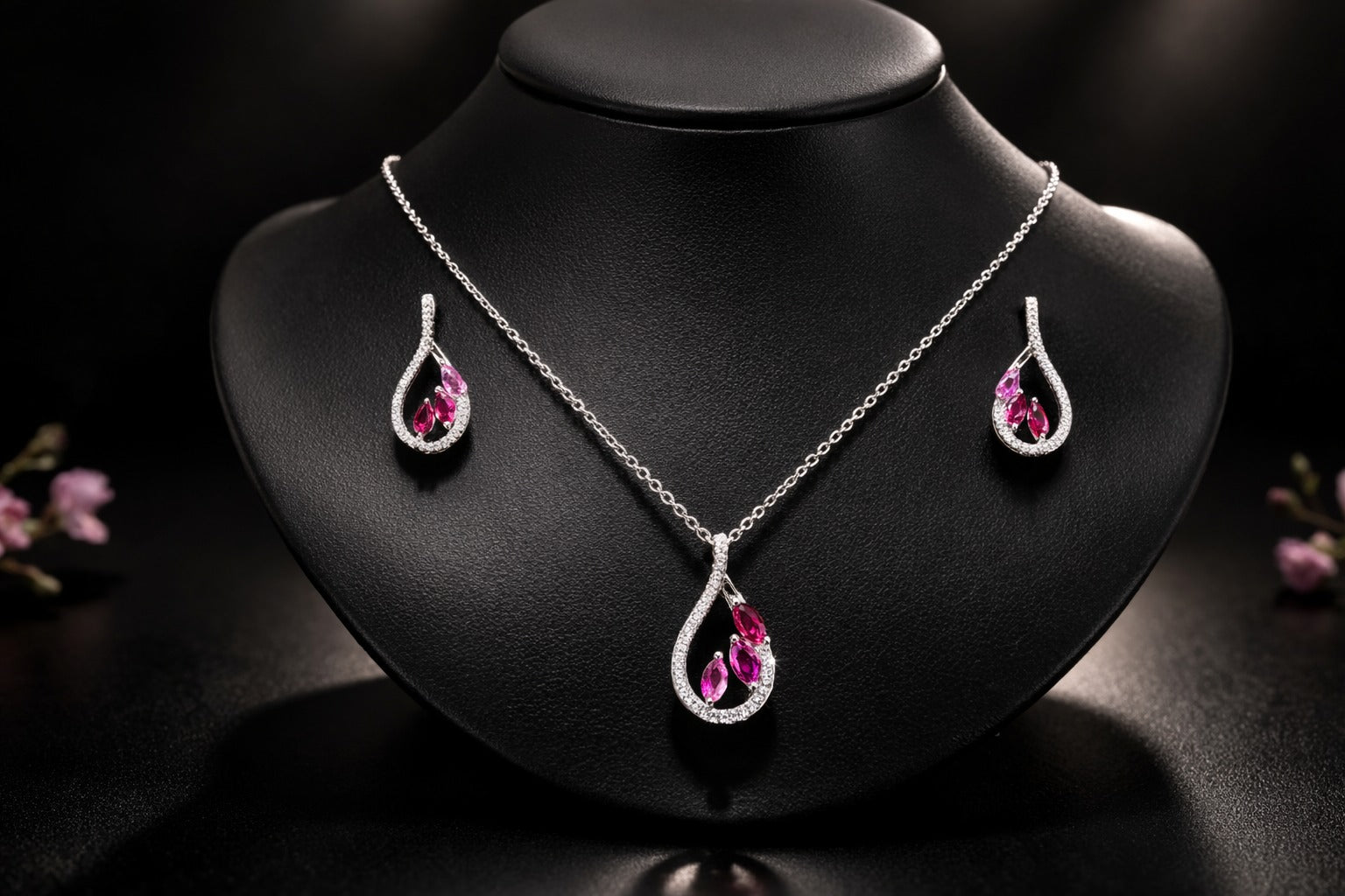 The Pink Petal Teardrop Necklace 6276
