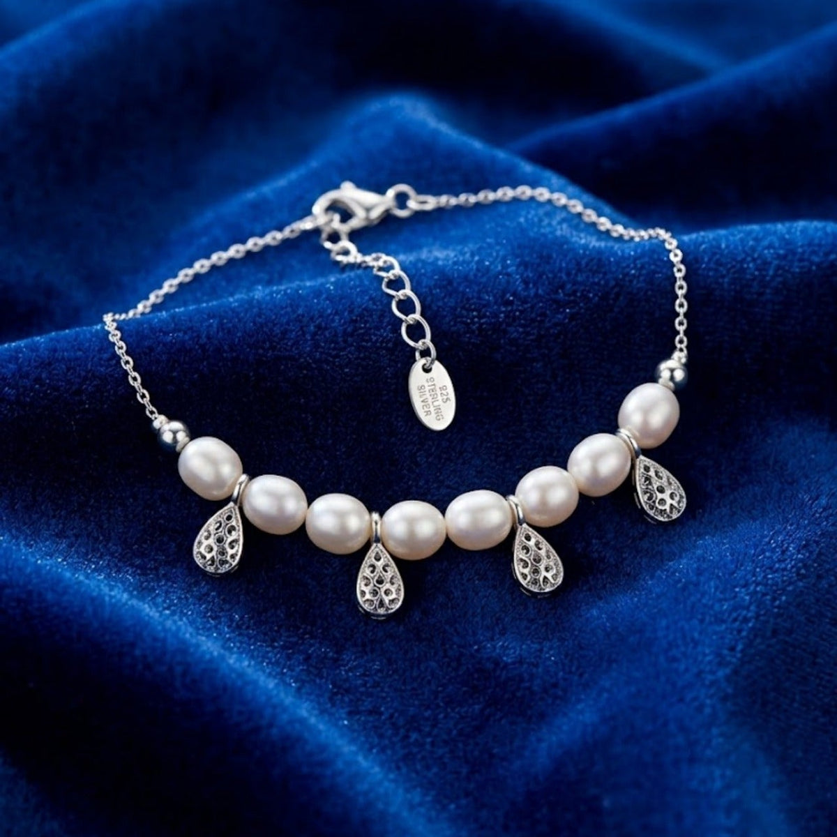 Pearl & Teardrop Charm Anklet 9044